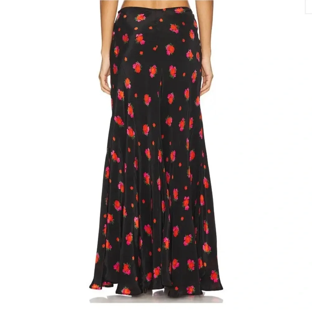 Bardot Black Maxi Skirt with Red Floral Print